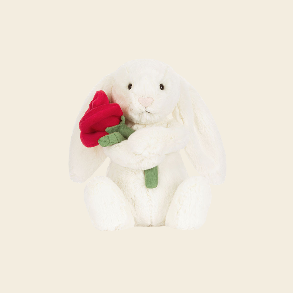 Cream Bunny with Rose