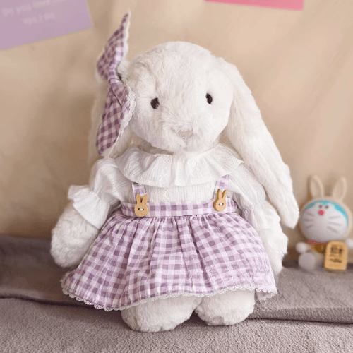 Lavender Check Skirt Set – Gingham & Wooden Button Look (for Bashful Bunny Medium)