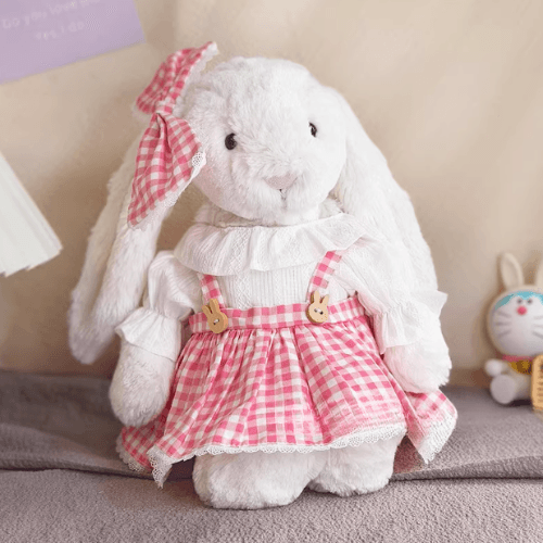 Pink Picnic Skirt Set – Gingham & Wood Button Style (for Bashful Bunny Medium)
